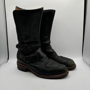 Chippewa Rally Biker Boot Men's 12 D 27862 Black Odessa Leather Hook & Loop